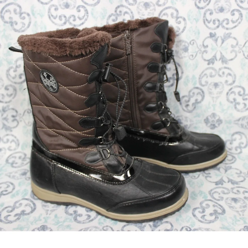 Totes Insulated Quilted Waterproof Winter Boots Women's Size 8‎ Brown Fur Lined